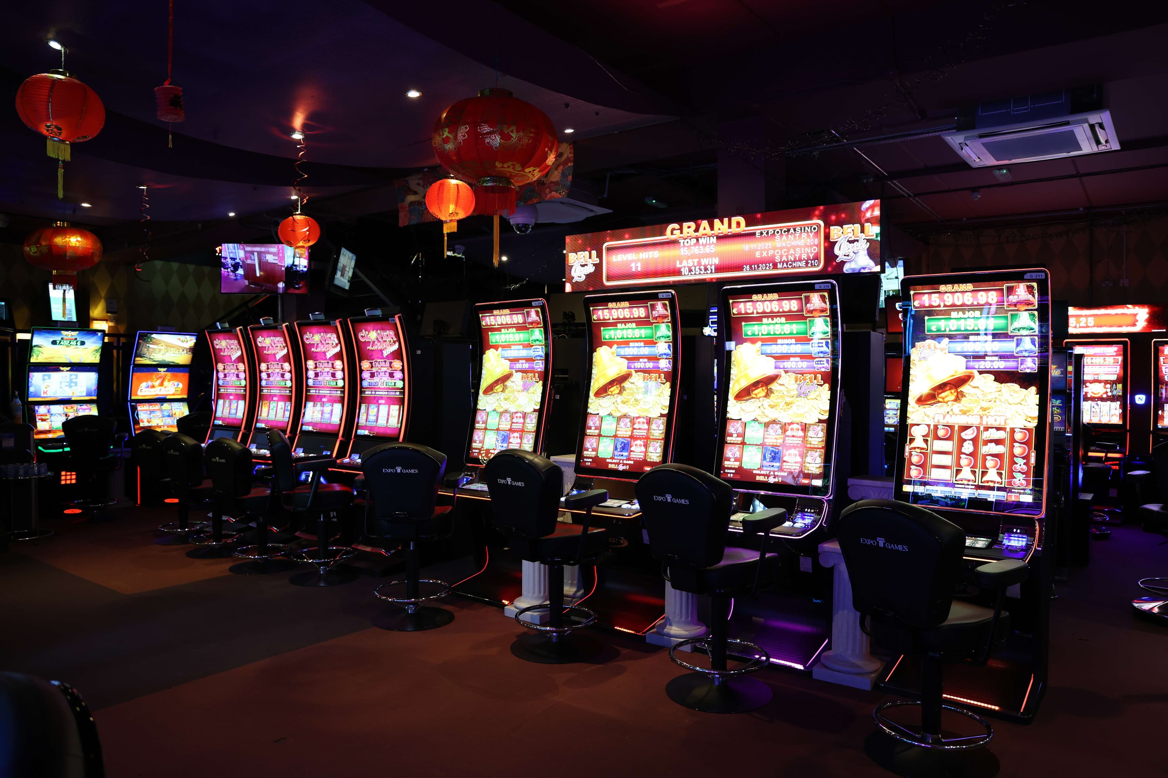 Expo Casino gaming floor with Chinese lanterns